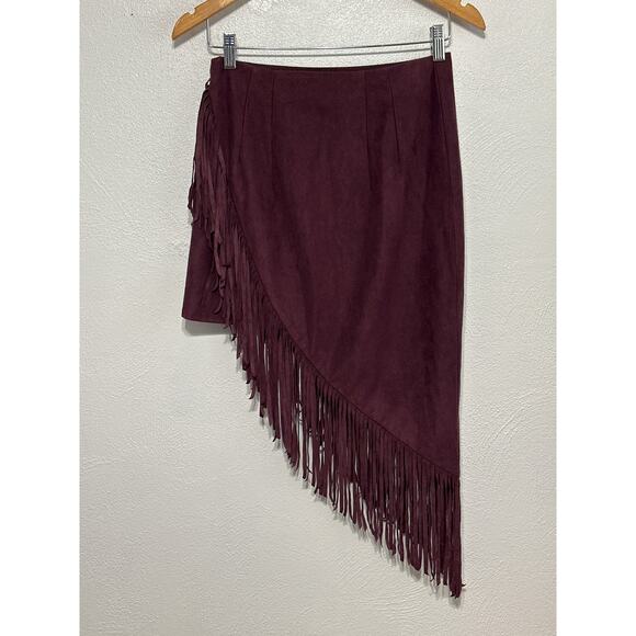 VTG Express Asymmetrical Fringe Mini Midi Skirt 4 Plum City Boho Country Western - Picture 4 of 12